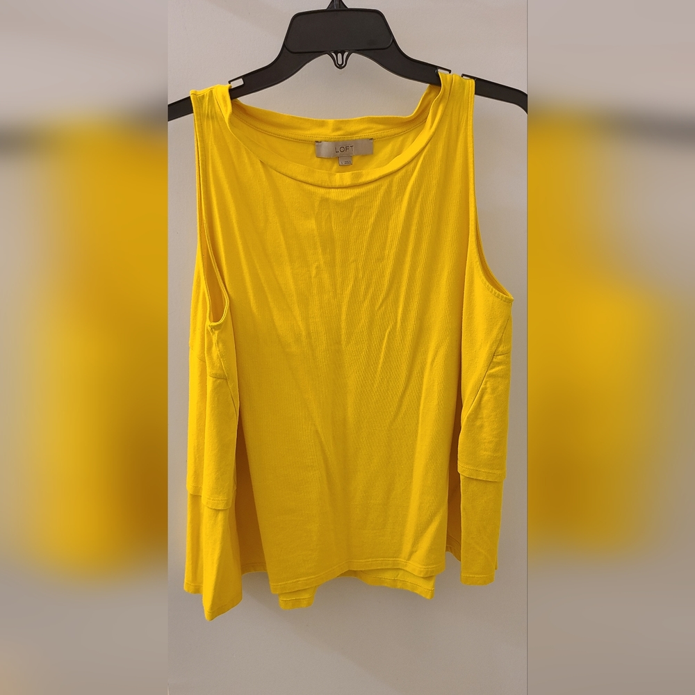 Loft Cotton Blend Yellow Tiered Top Large